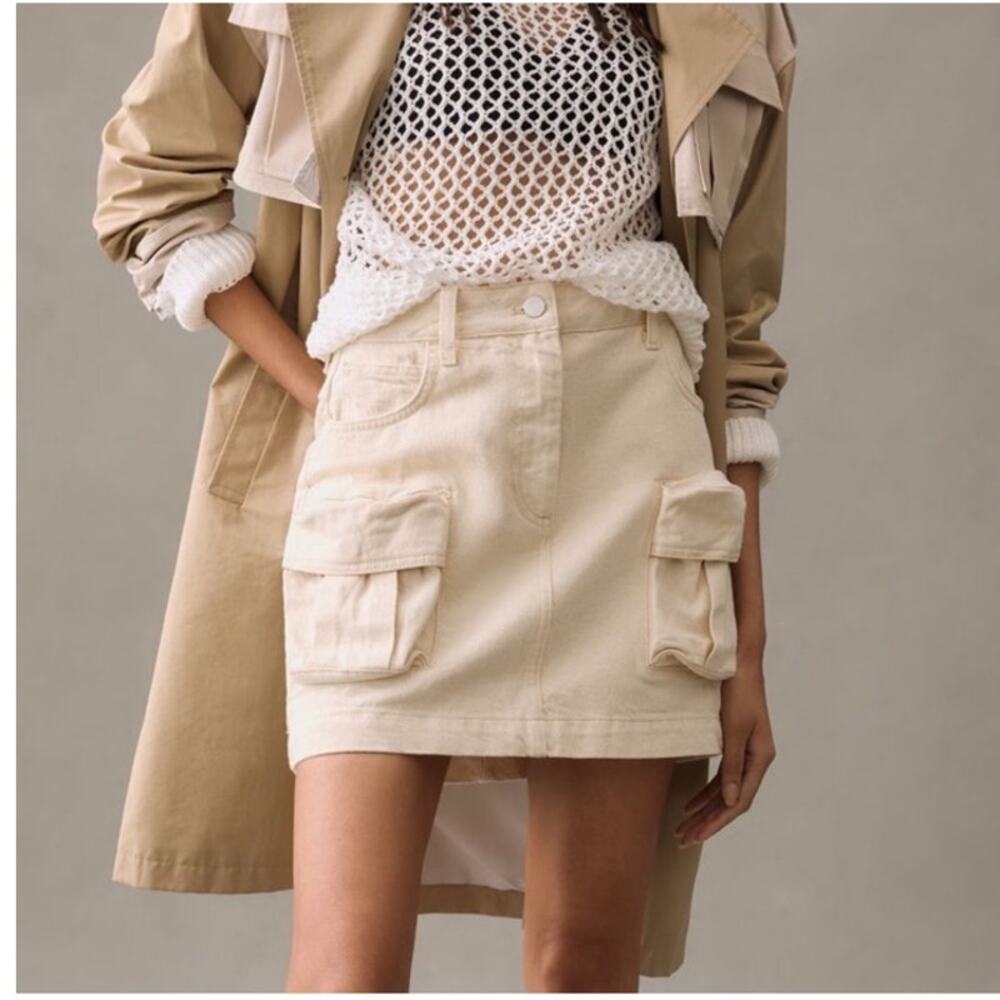 Anthropologie Pilcro‎ Denim Cargo Mini Skirt Off White Cream Size 12
